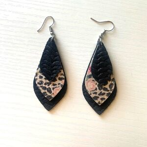 Elegant Black and Leopard Print Earrings